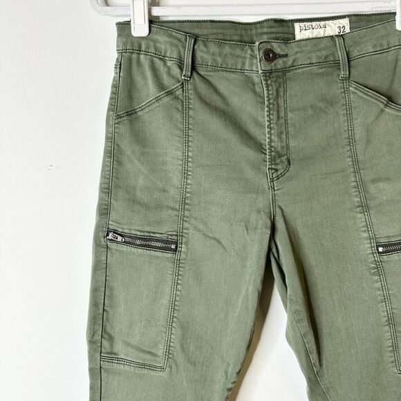 PISTOLA Pants Women 32 Army Green Khaki Hunter Cargo Zippers Pockets Skinny - Picture 2 of 10